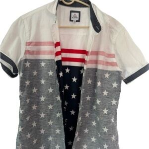 men’s free planets, button-down shirts, size large. (SHM-13)